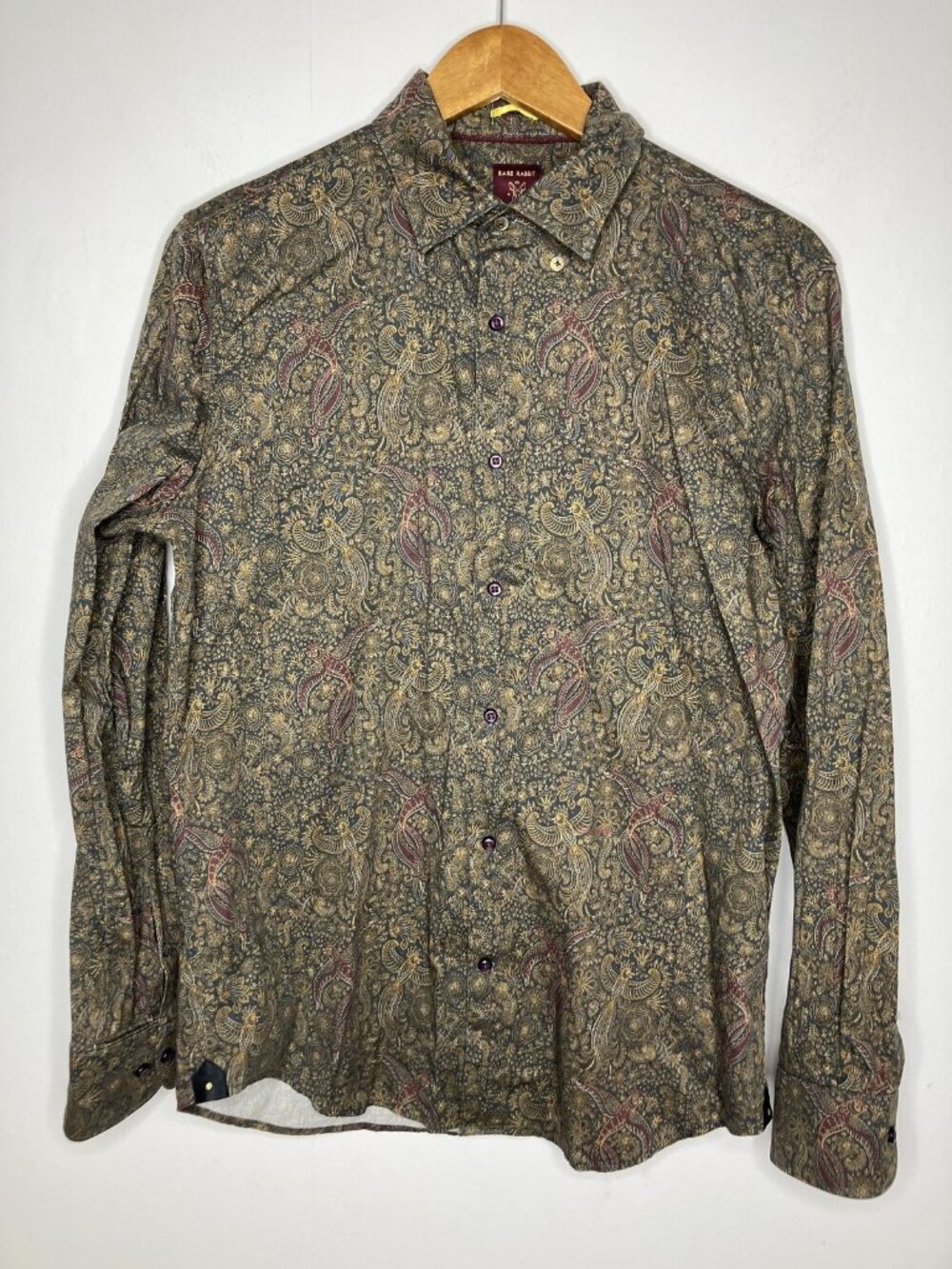 Rare Rabbit Men's Medium Gray Gold Phoenix Bird Button Down Shirt
